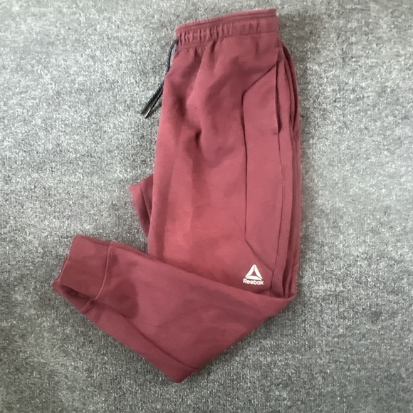 Reebok Men Pull-On Jogger Pants L Burgundy Delta Fleece Slim Pockets Drawstring - Picture 1 of 12